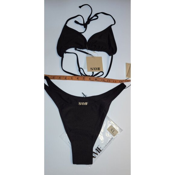 SAME Los Angeles Swim Bikini Set 2Pc Triangke Top High Weist Bottom Black XLarge - Picture 4 of 9